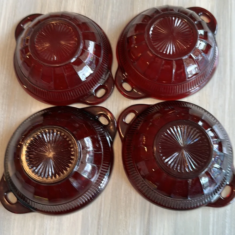 4 Deep Red Vintage Mid-Century ANCHOR HOCKING ROYAL Berry serving set cream jug